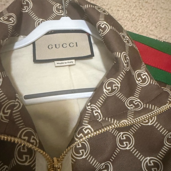 NEW!  Gucci Brown Technical Jersey Monogram  Logo Cropped Jacket - S - Picture 6 of 14